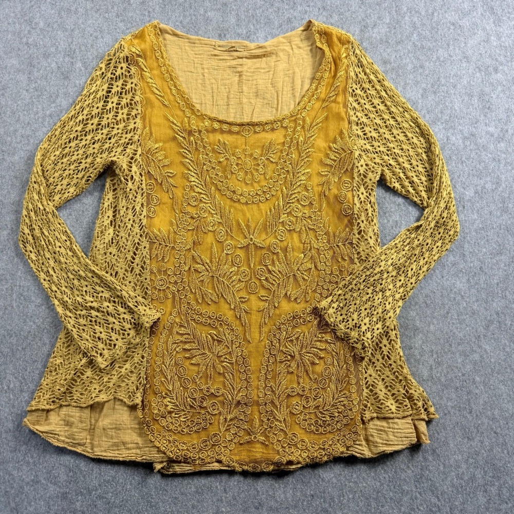 Belle France Womens Tunic Top Small Embroidered Crochet Boho Made in Italy